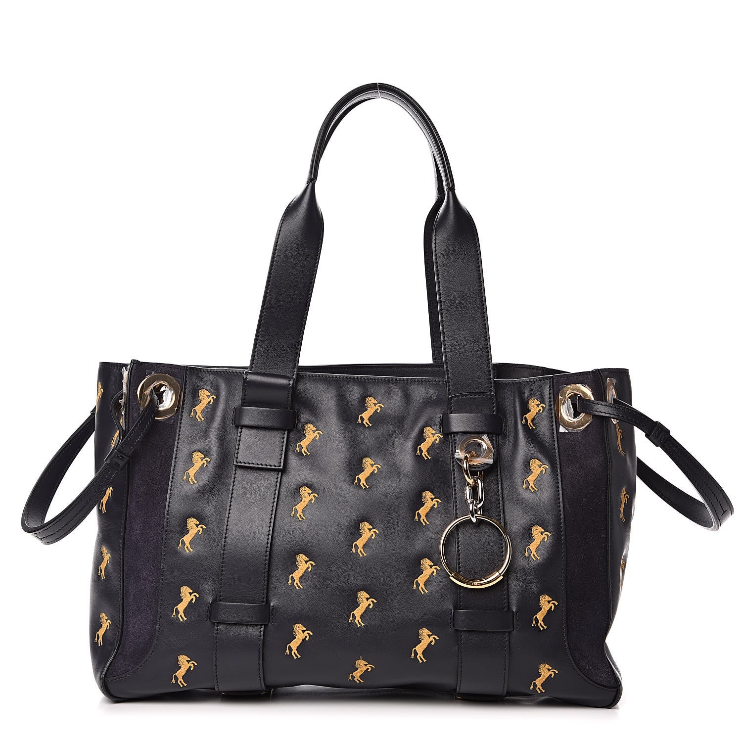 Chloe Smooth Calfskin Little Horses Embroidered Tao Zipped Tote Full Blue 1 of 11