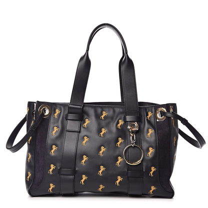 Chloe Smooth Calfskin Little Horses Embroidered Tao Zipped Tote Full Blue 1 of 11