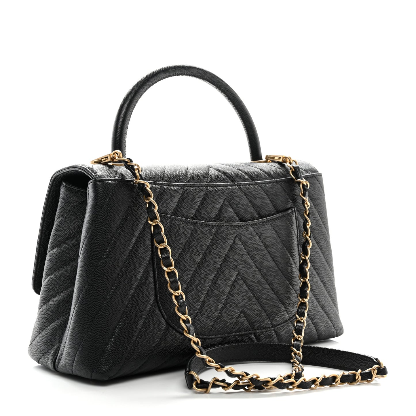 Caviar Chevron Quilted Small Coco Handle Flap Black
