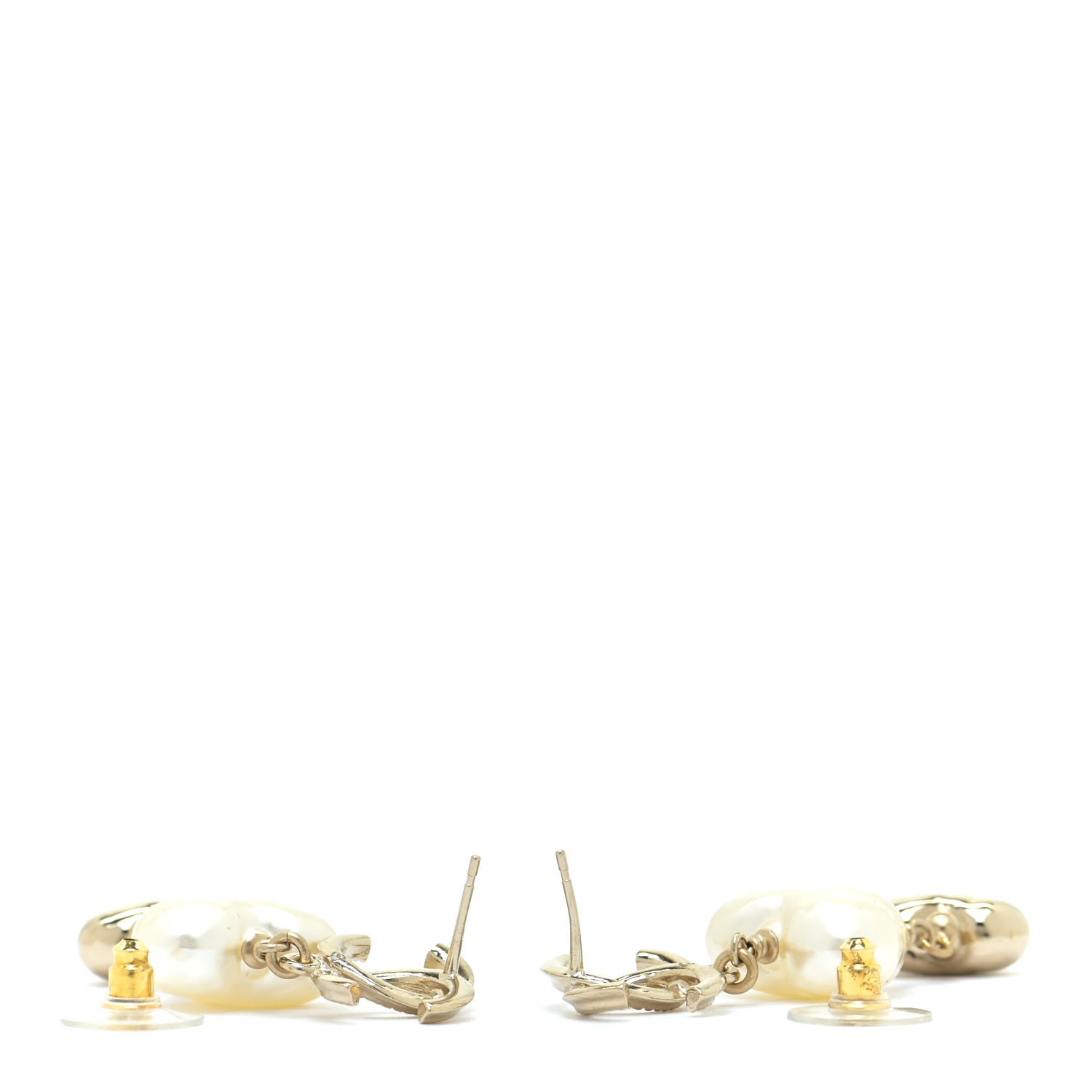 Chanel Pearl CC Double Heart Drop Earrings Gold 3 of 6