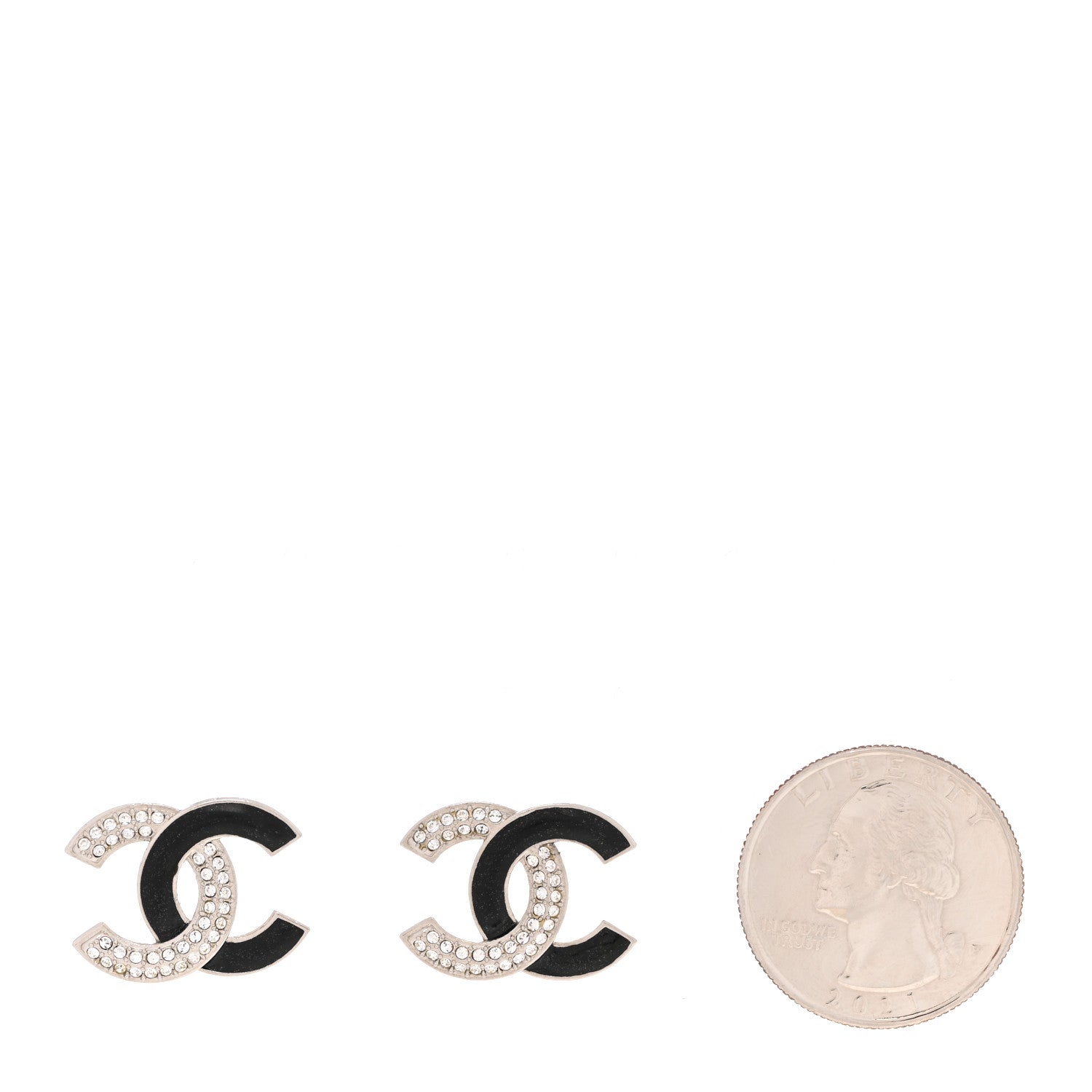 Chanel Crystal Enamel CC Earrings Silver Black 2 of 5