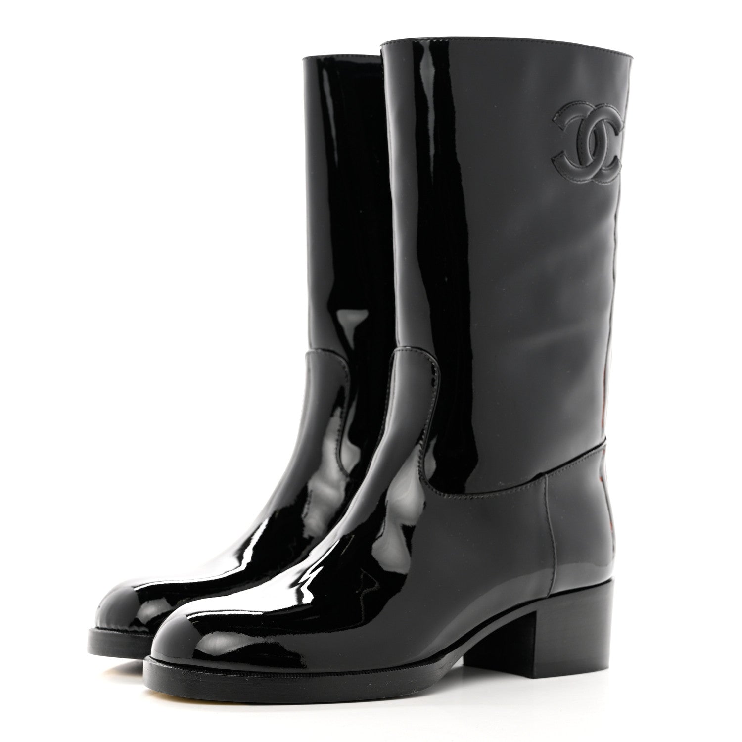 Chanel Patent CC Mid Calf Boots 35 Black 3 of 8