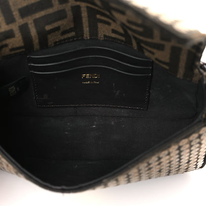 Fendi Fabric Jacquard Paillettes Vitello Seta FF 1974 Mini Baguette Testa di Moro Real Ebano 5 of 9