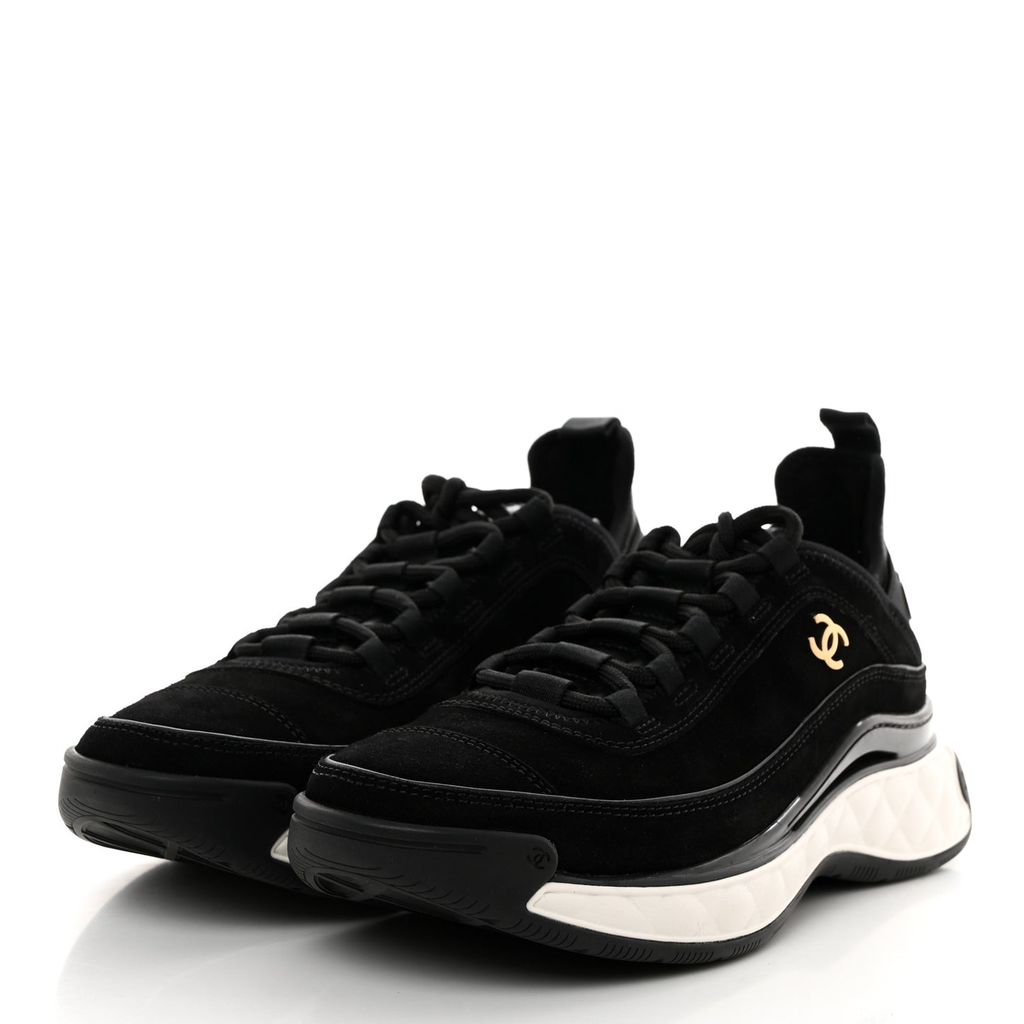 Suede Calfskin Nylon Grosgrain CC Sneakers 39.5 Black