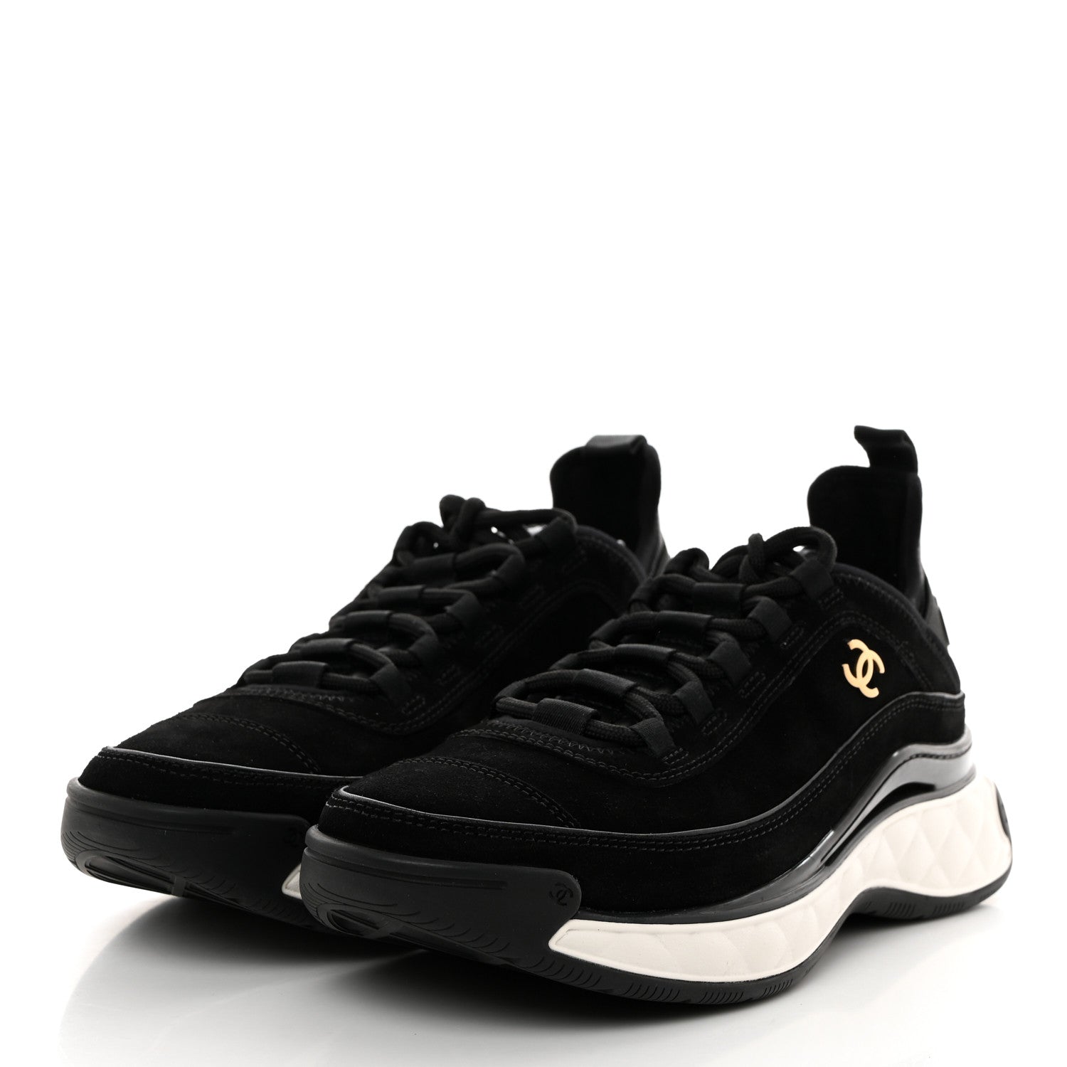 Chanel Suede Calfskin Nylon Grosgrain CC Sneakers 39.5 Black 3 of 9