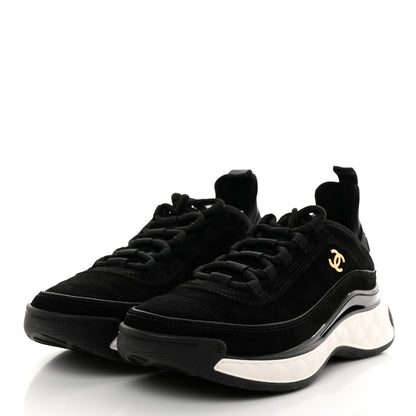 Chanel Suede Calfskin Nylon Grosgrain CC Sneakers 39.5 Black 3 of 9