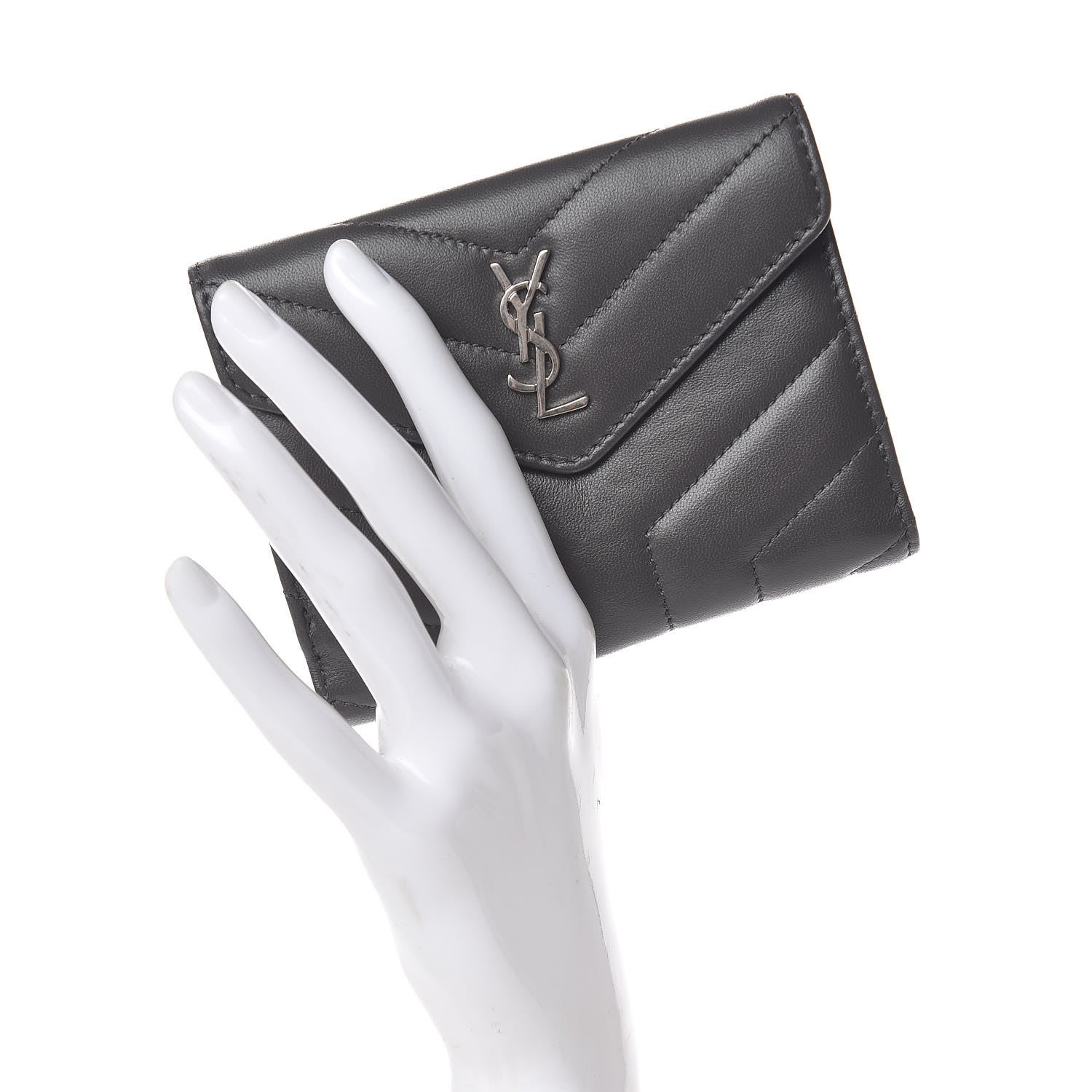 Saint Laurent Lambskin Y Quilted Monogram Compact Loulou Wallet Asphalt 2 of 8