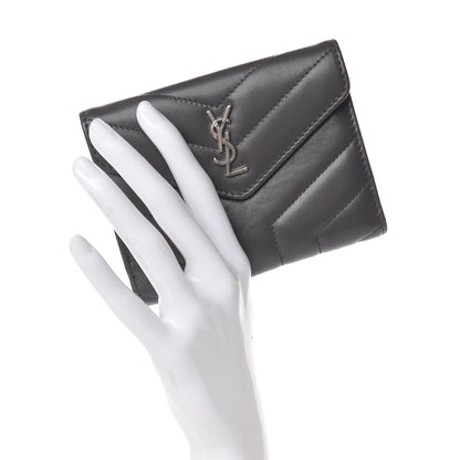 Saint Laurent Lambskin Y Quilted Monogram Compact Loulou Wallet Asphalt 2 of 8