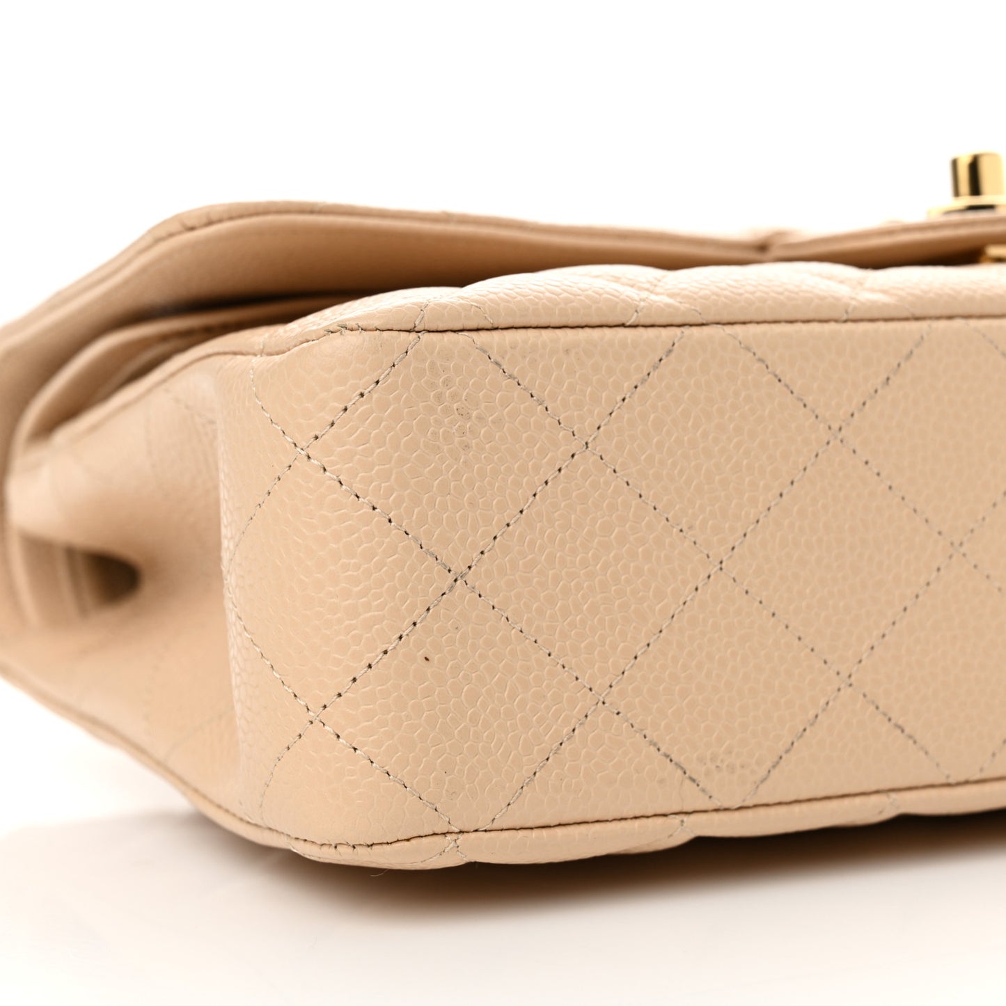 Caviar Quilted Medium Double Flap Beige