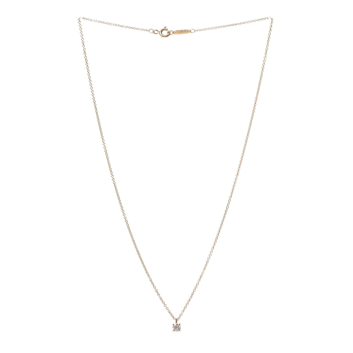 Tiffany 18K Rose Gold Diamond .18ct Solitaire Pendant Necklace 3 of 5