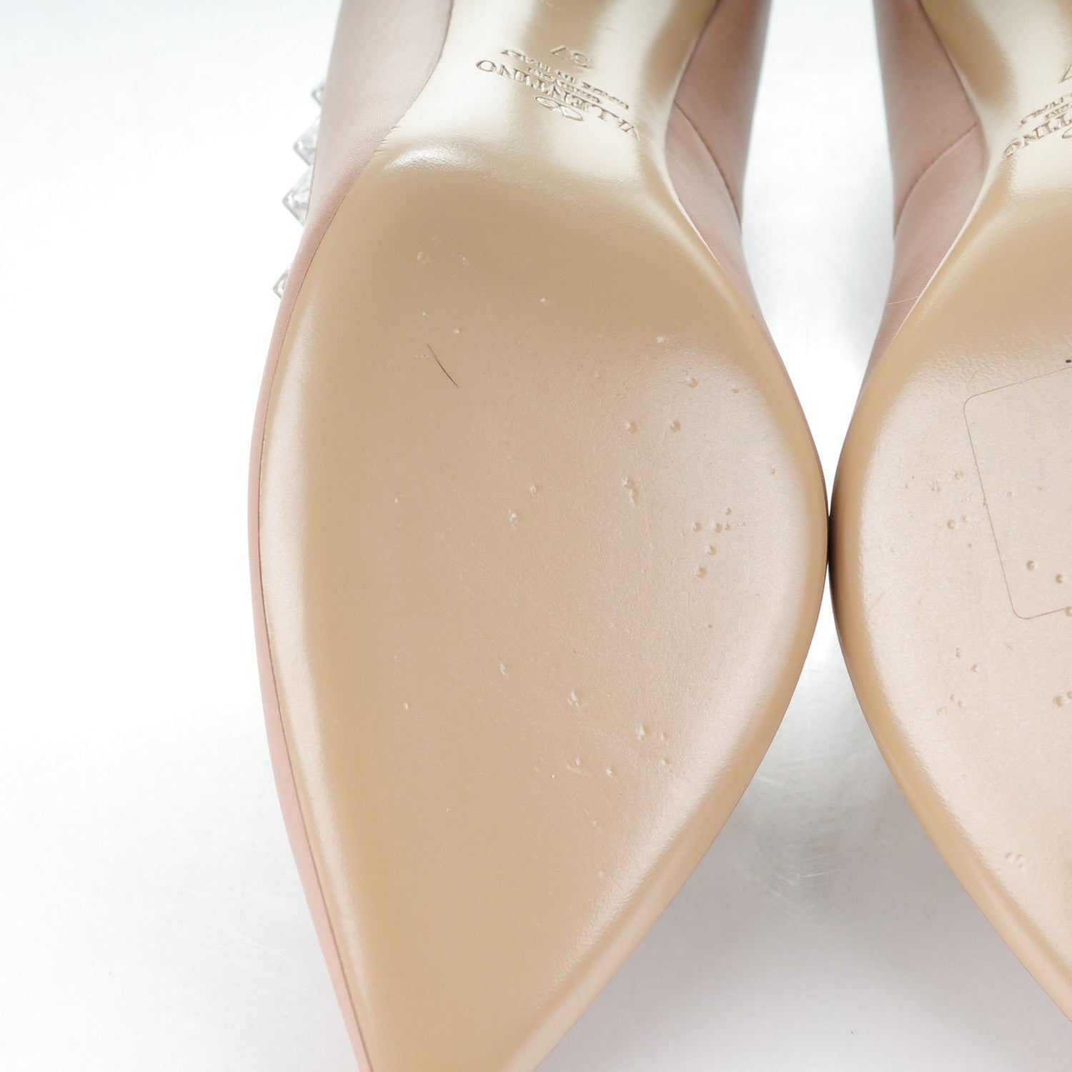 Valentino Garavani Calfskin PVC Naked Rockstud Pumps 37 Poudre 6 of 8