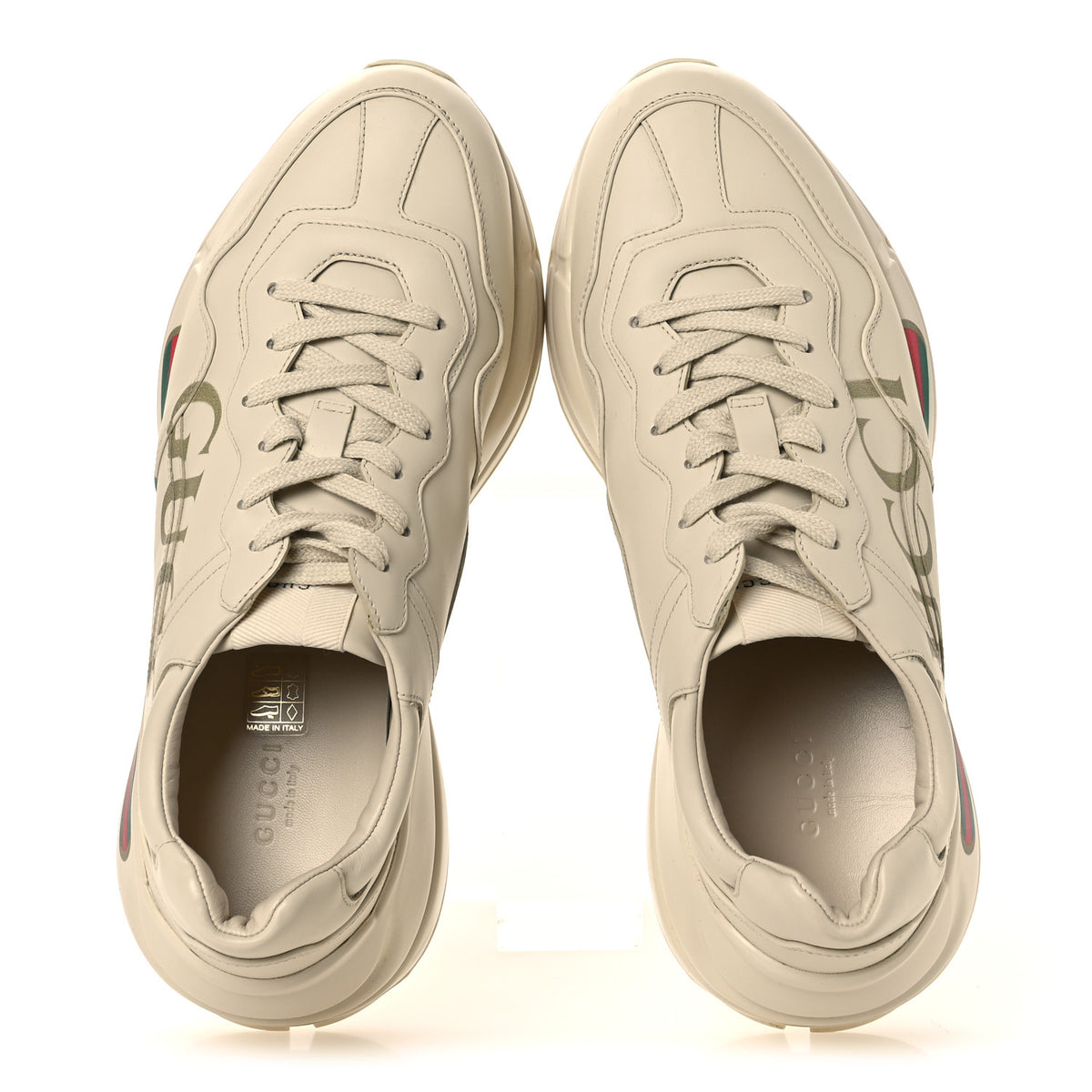 Gucci Calfskin Logo Womens Rhyton Sneakers 41 Ivory 2 of 14