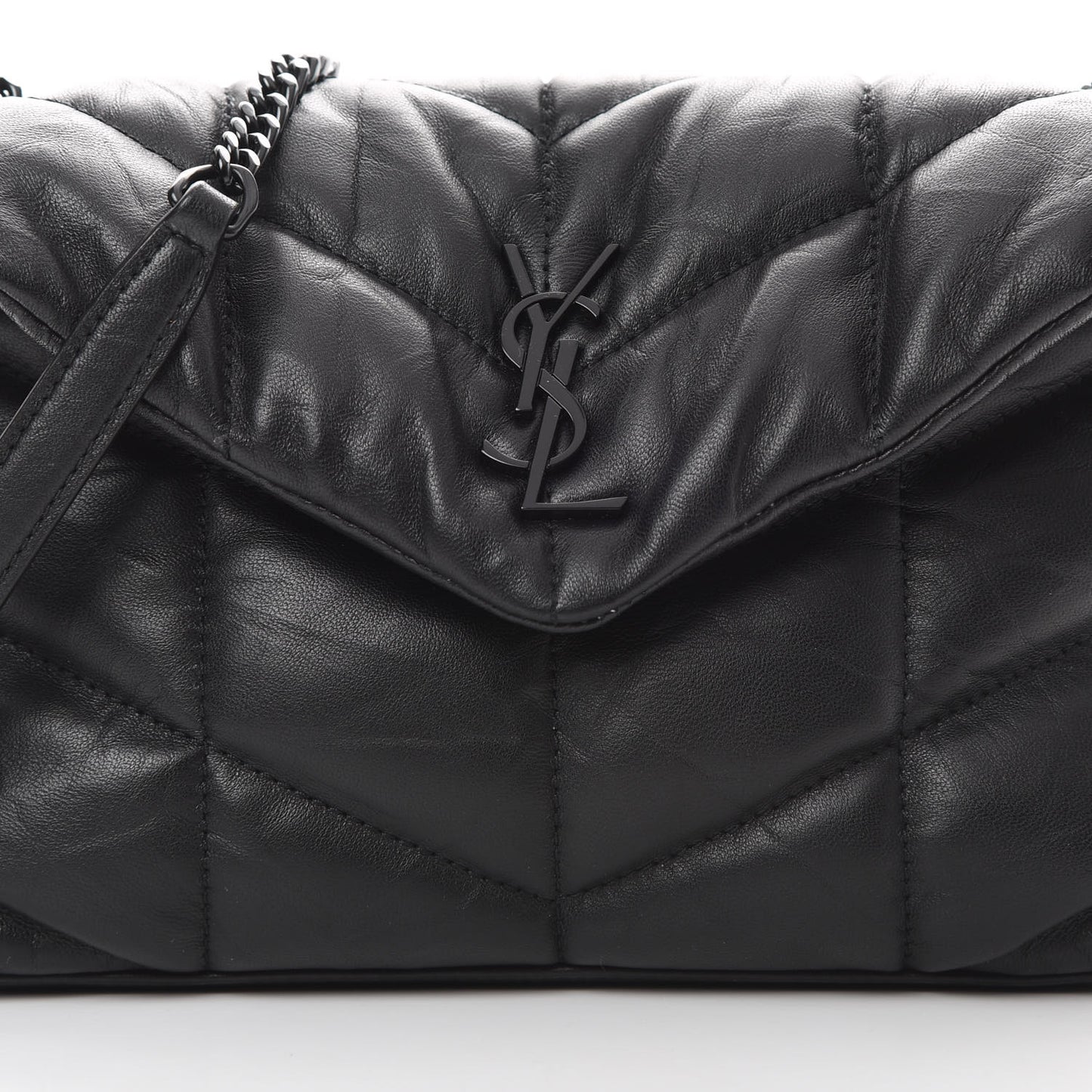 Lambskin Quilted Toy Loulou Puffer Monogram Chain Satchel Black