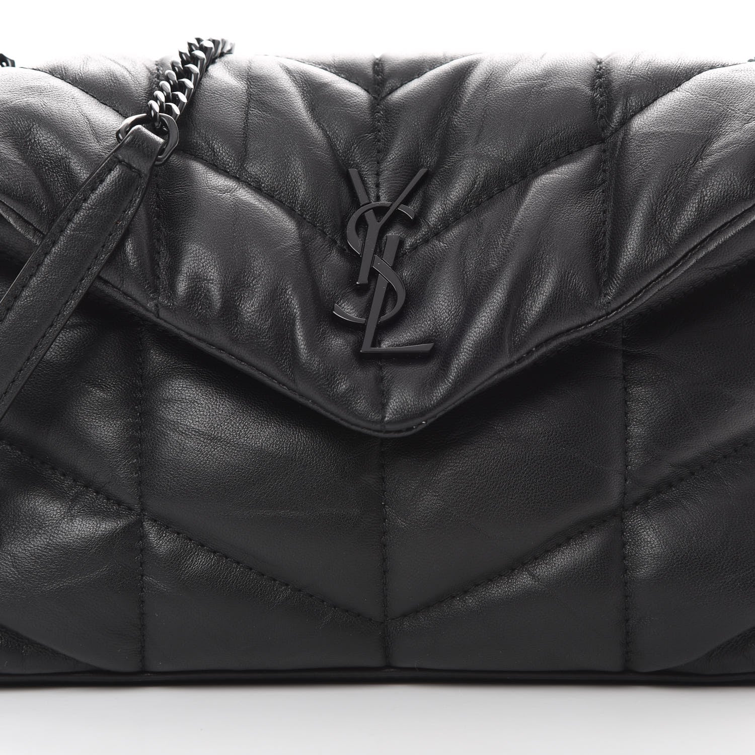 Saint Laurent Lambskin Quilted Toy Loulou Puffer Monogram Chain Satchel Black 8 of 10