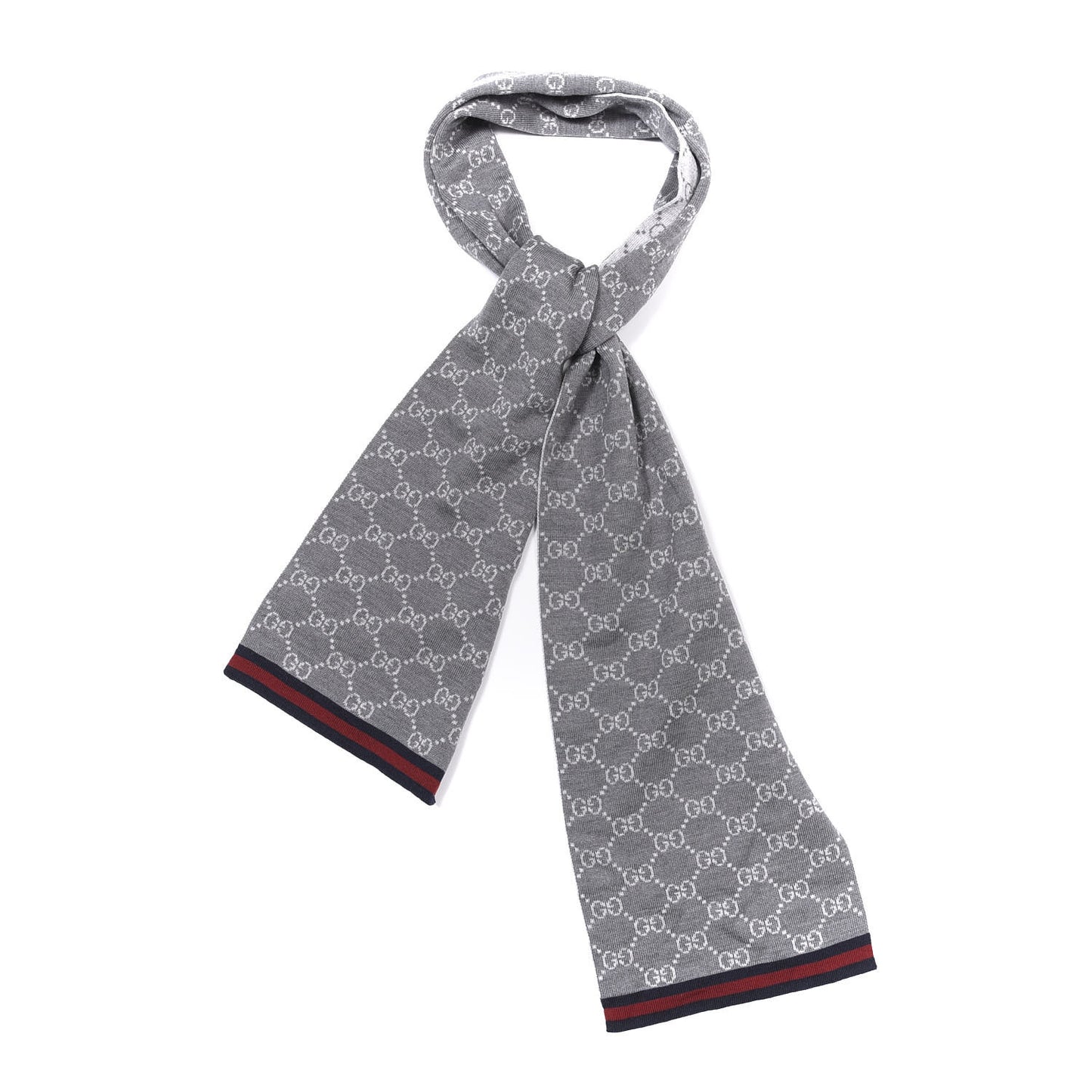 Wool Tricot GG Monogram Web Solange Scarf Graphite Light Grey