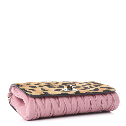 Miu Miu Cavallino Calf Hair Leopard Print Nappa Matelasse Crystal Chain Shoulder Bag Rosa Miele 4 of 11