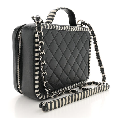 Chanel Caviar Quilted Striped Medium CC Filigree Vanity Case Black White 3 of 12