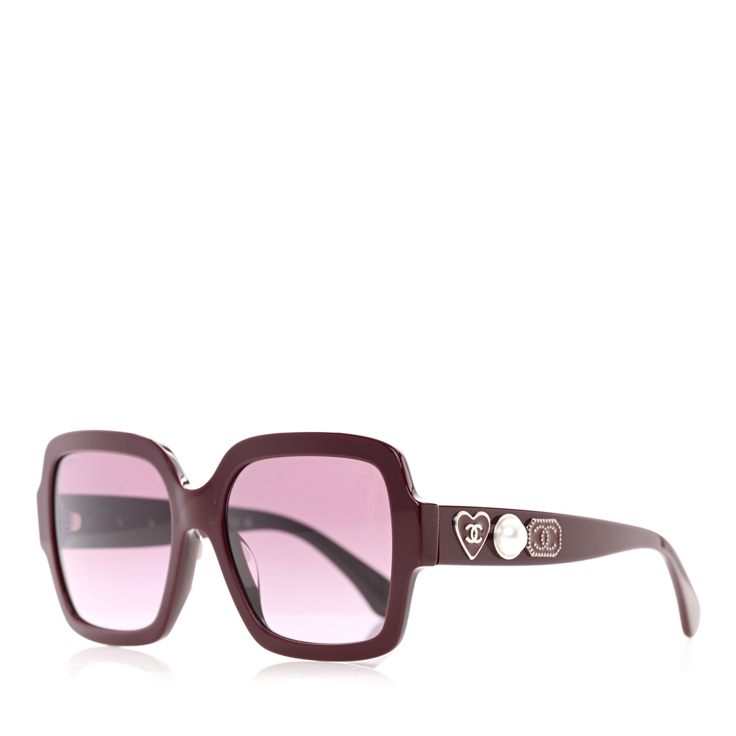 Acetate Charms Pearl Square Sunglasses 5479-A Burgundy