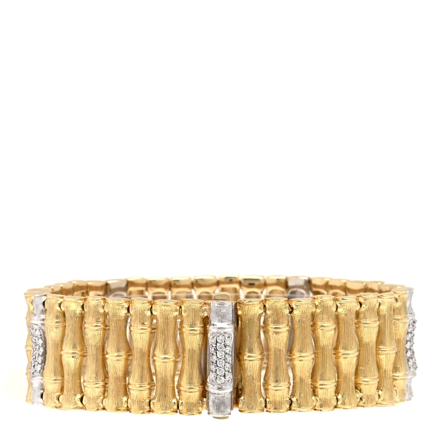 Roberto Coin 18K Yellow White Gold Diamond Bamboo Bracelet 3 of 5