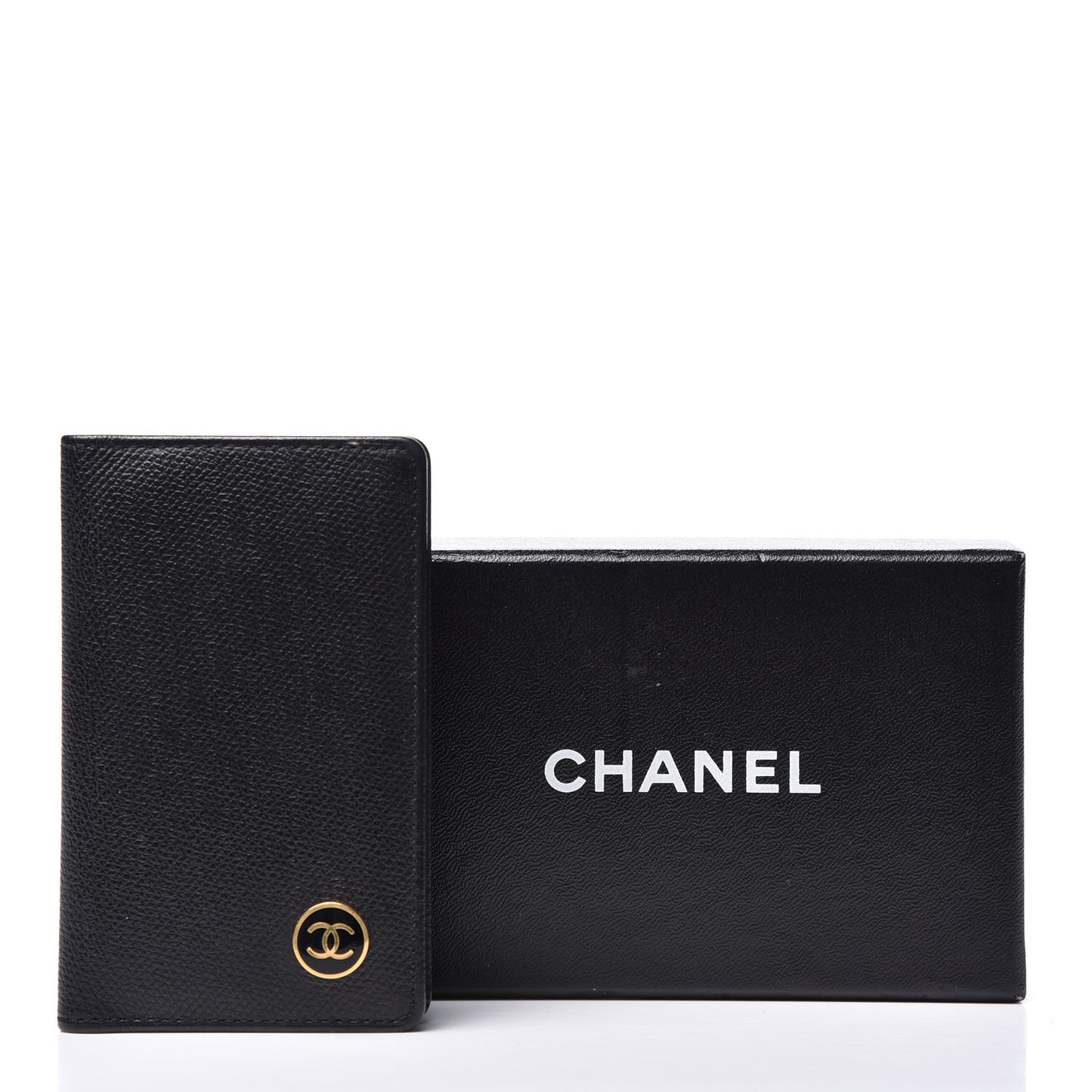 Grained Calfskin CC Button Card Holder Black