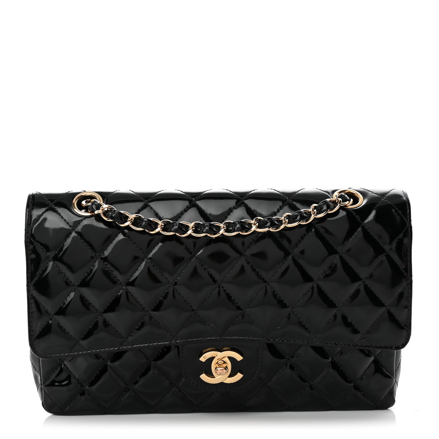 Patent Quilted Medium Double Flap Black