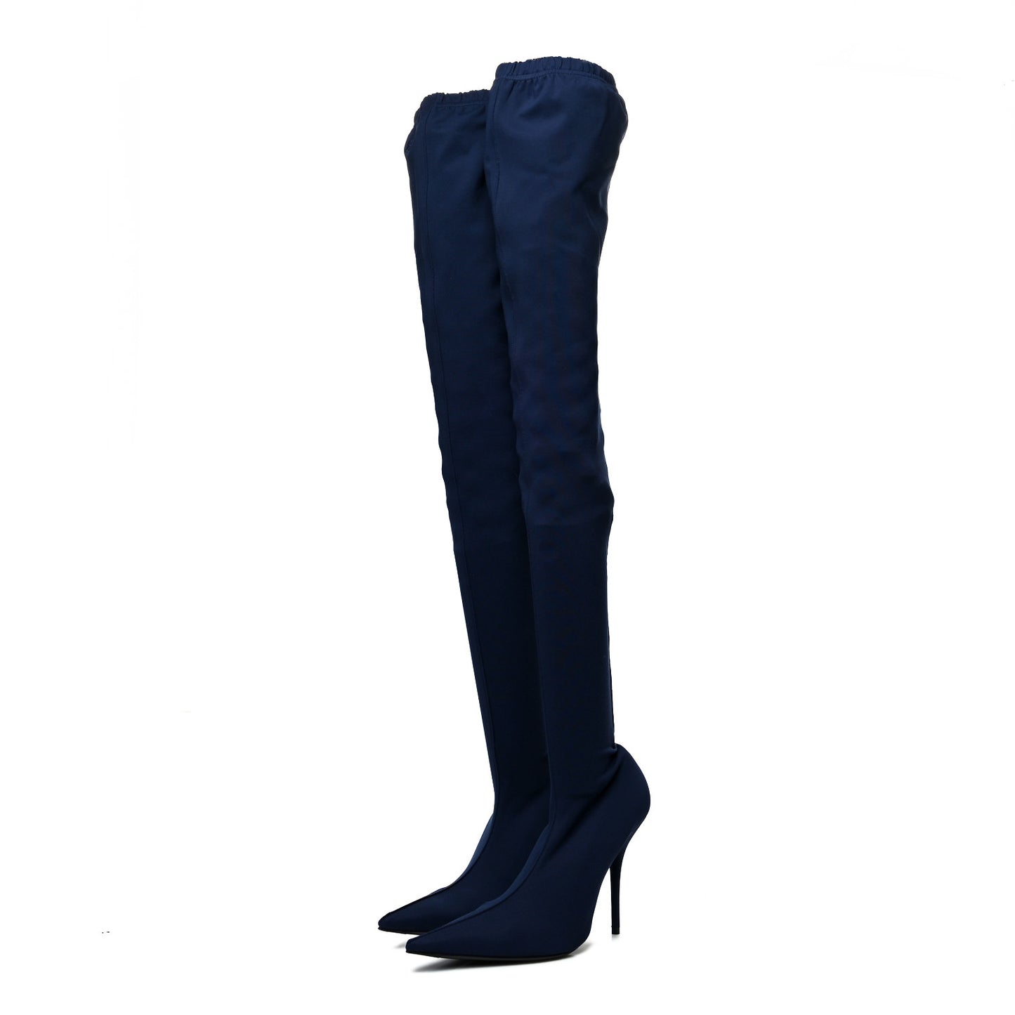 Crepe Jersey Pointed Toe Knife Thigh High Boots 38 Bleu Nuit