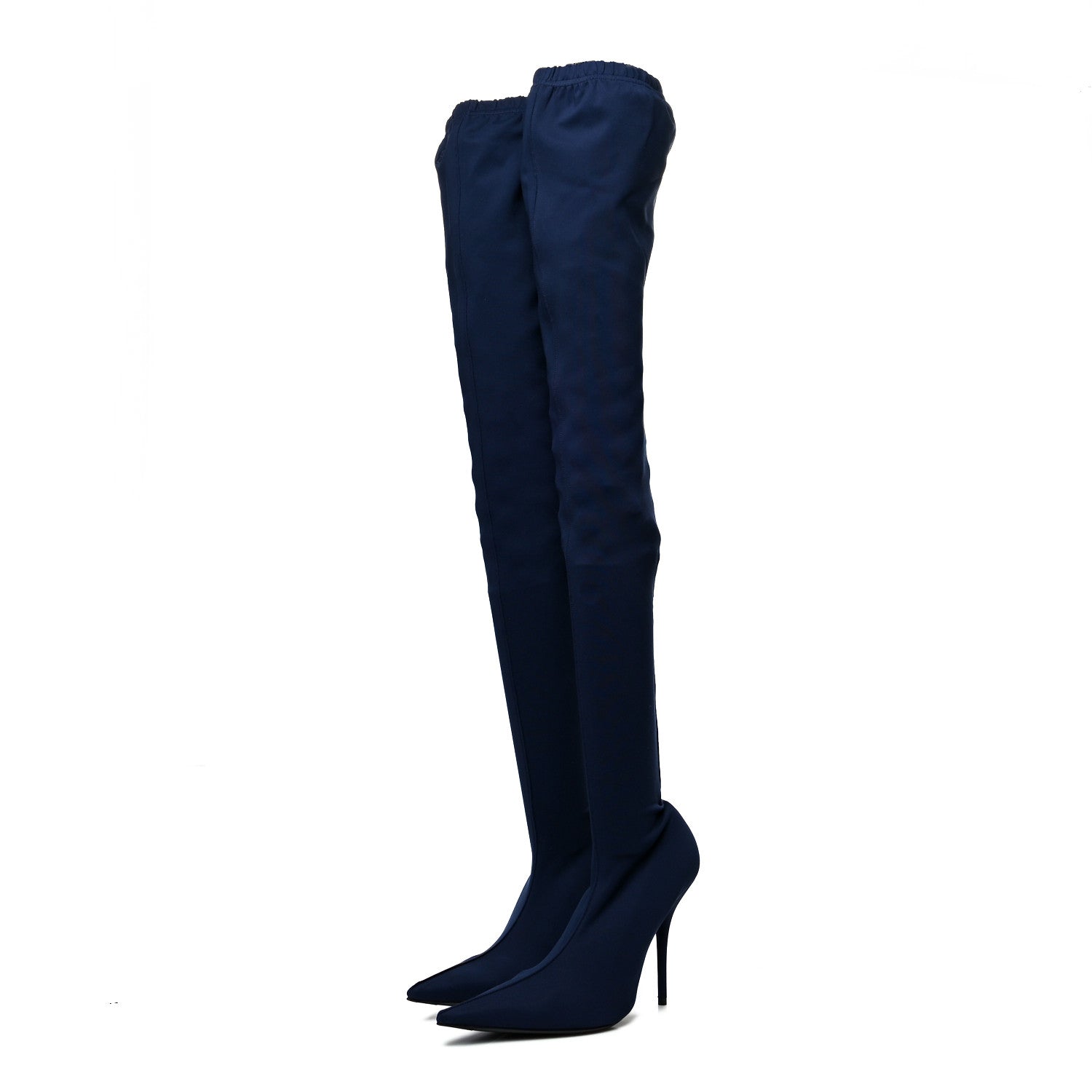 Balenciaga Crepe Jersey Pointed Toe Knife Thigh High Boots 38 Bleu Nuit 3 of 7