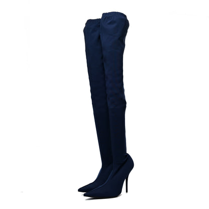 Balenciaga Crepe Jersey Pointed Toe Knife Thigh High Boots 38 Bleu Nuit 3 of 7