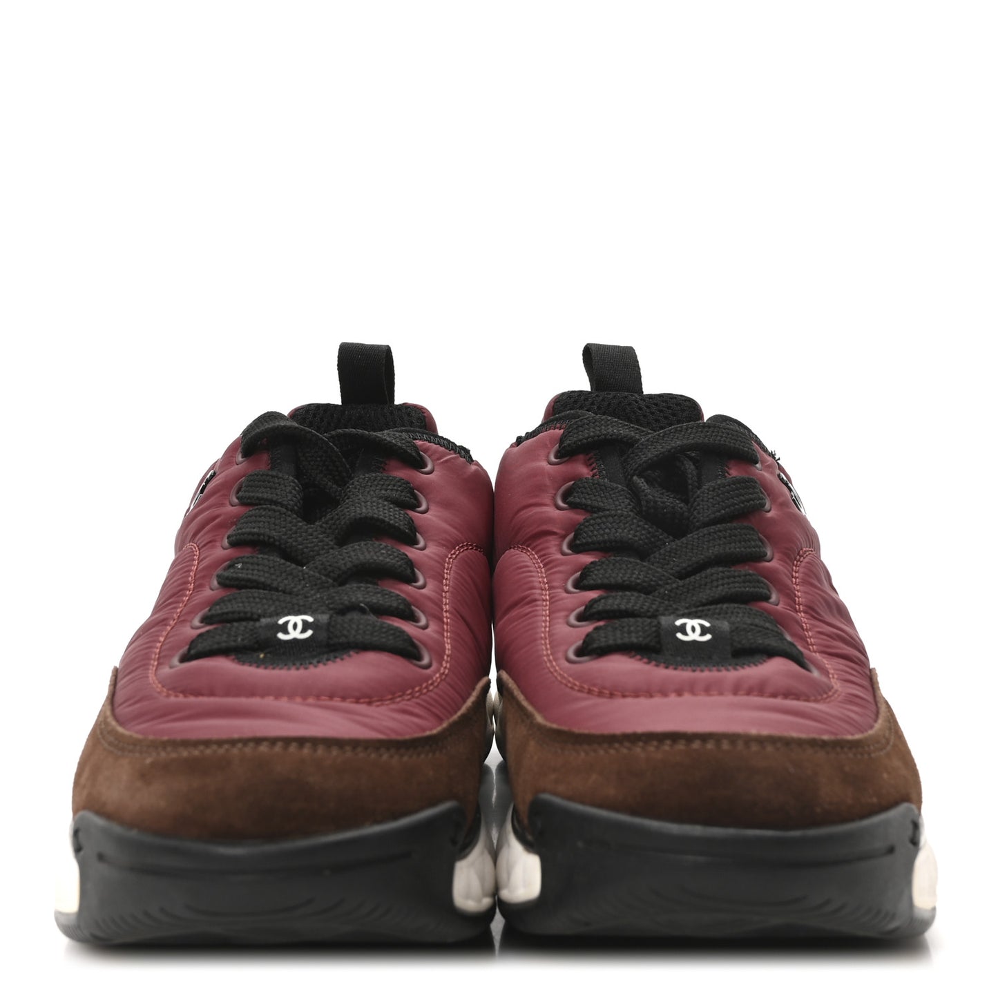 Nylon Suede Calfskin CC Sneakers 38 Burgundy Brown