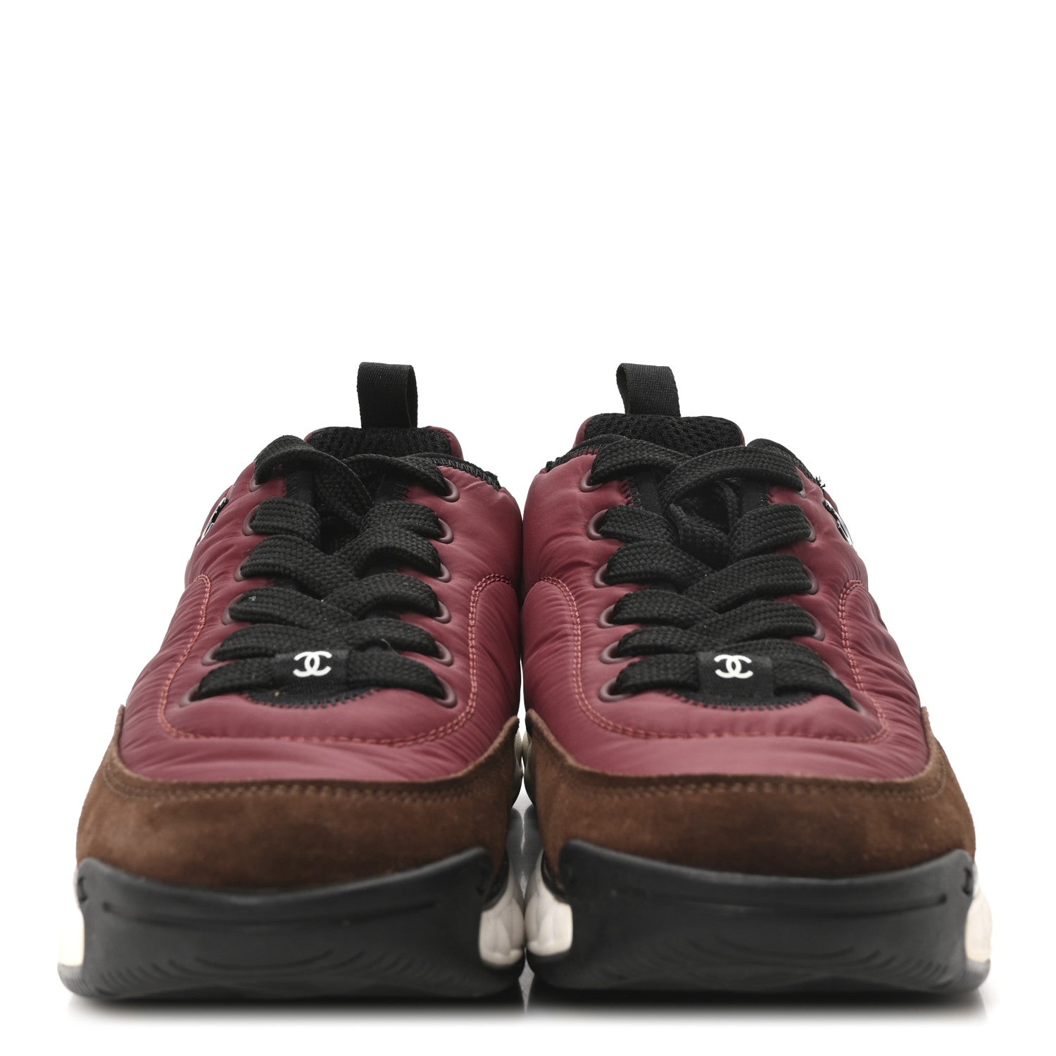 Chanel Nylon Suede Calfskin CC Sneakers 38 Burgundy Brown 3 of 9