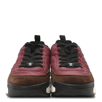 Chanel Nylon Suede Calfskin CC Sneakers 38 Burgundy Brown 3 of 9