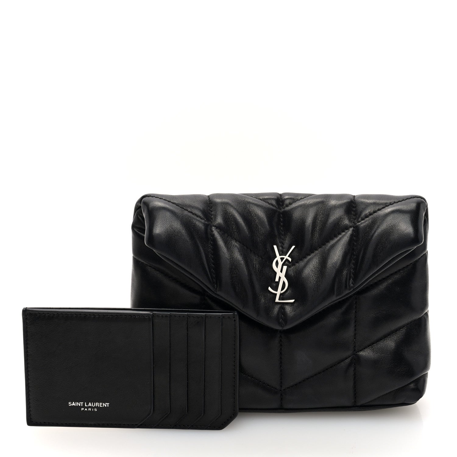 Saint Laurent Lambskin Monogram Loulou Puffer Pouch Clutch Black 3 of 12