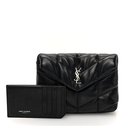 Saint Laurent Lambskin Monogram Loulou Puffer Pouch Clutch Black 3 of 12