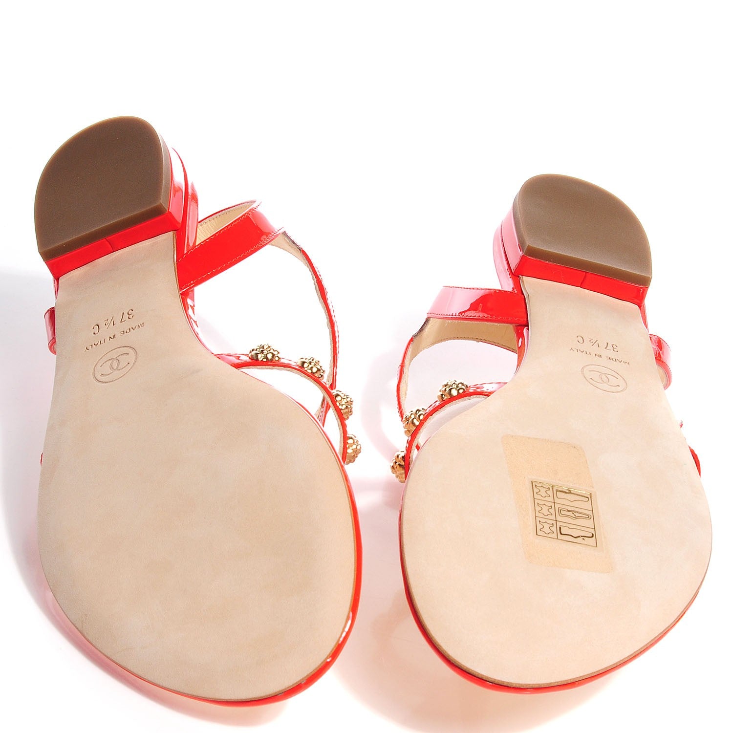 Chanel Patent Camellia Sandals 37.5 Red 5 of 7