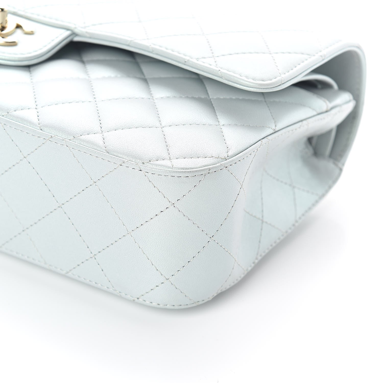 Chanel Iridescent Lambskin Quilted Medium Double Flap Light Blue 10 of 12