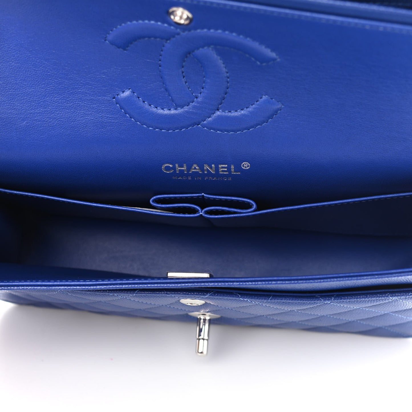 Caviar Quilted Medium Double Flap Blue
