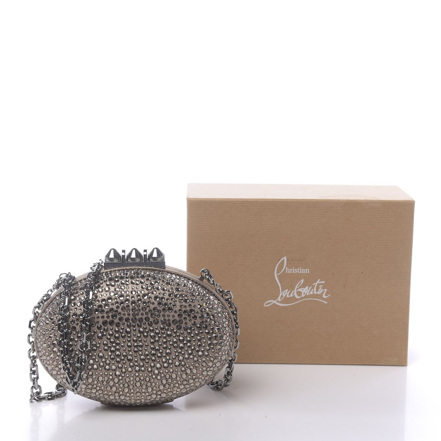 Metallic Suede Burma Strass Mina Chain Clutch Lichen