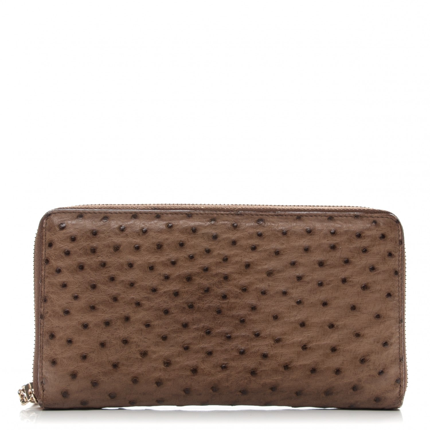 Gucci Ostrich Bamboo Zip Around Wallet Dark Beige 1 of 7