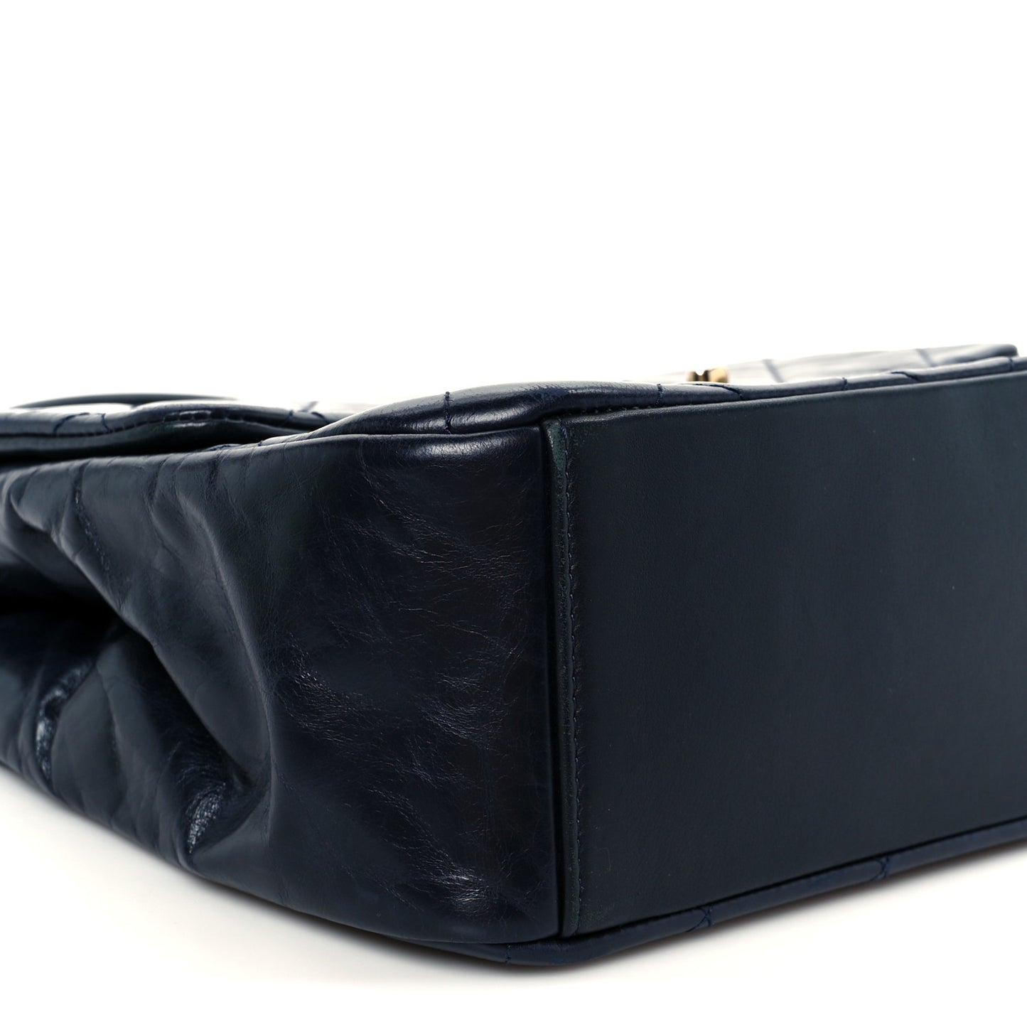 Glazed Calfskin Quilted Medium Gold Bar Top Handle Flap Black