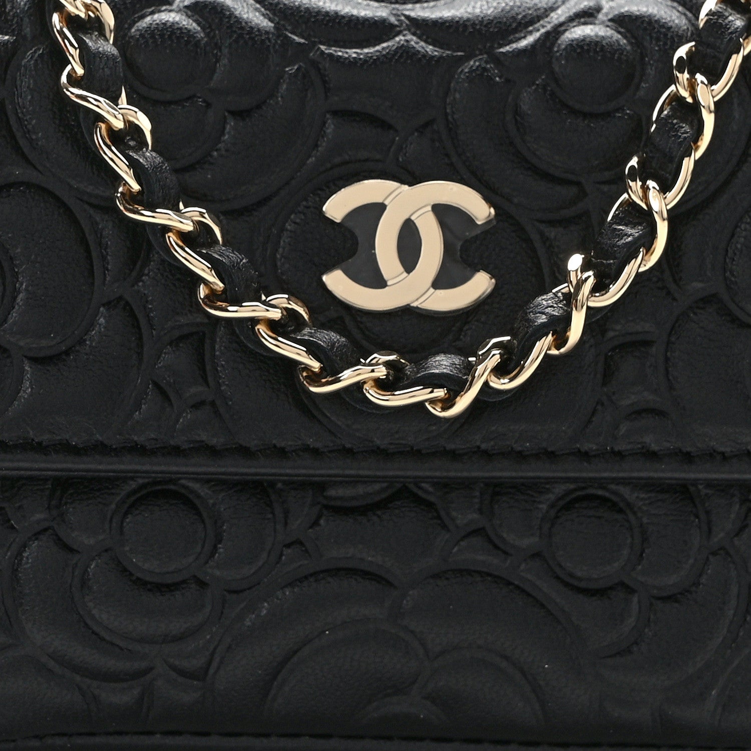 Chanel Lambskin Camellia Embossed Chain Belt Bag Black 9 of 11