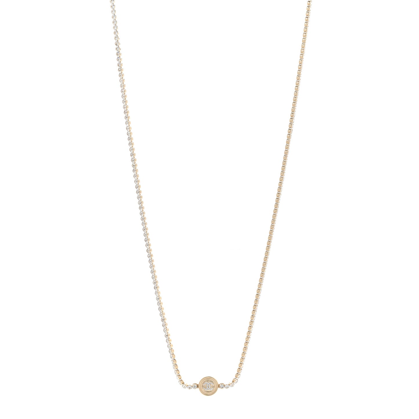 Crystal CC Chain Long Necklace Gold
