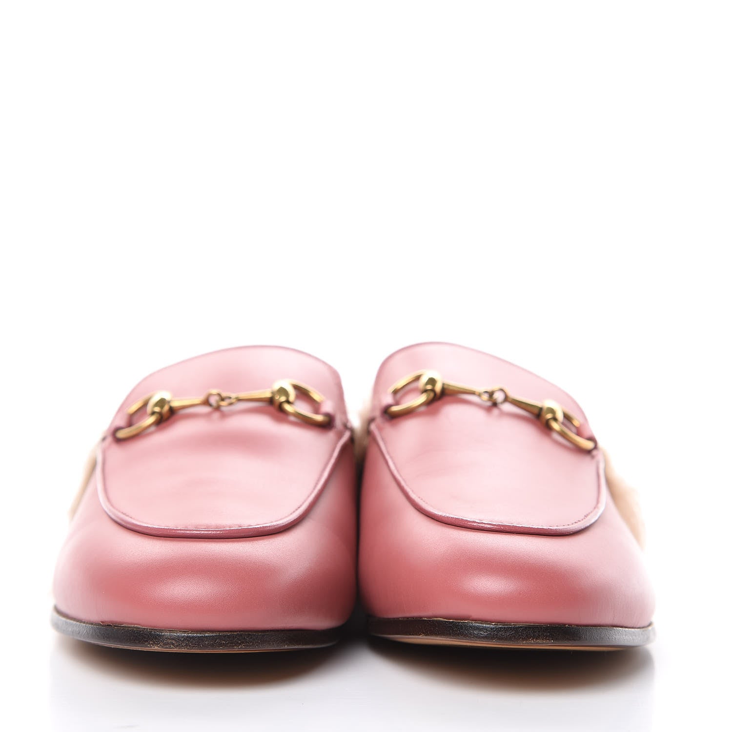 Gucci Calfskin Fur Womens Princetown Slippers 35.5 Lipstick Rose Natural 2 of 10