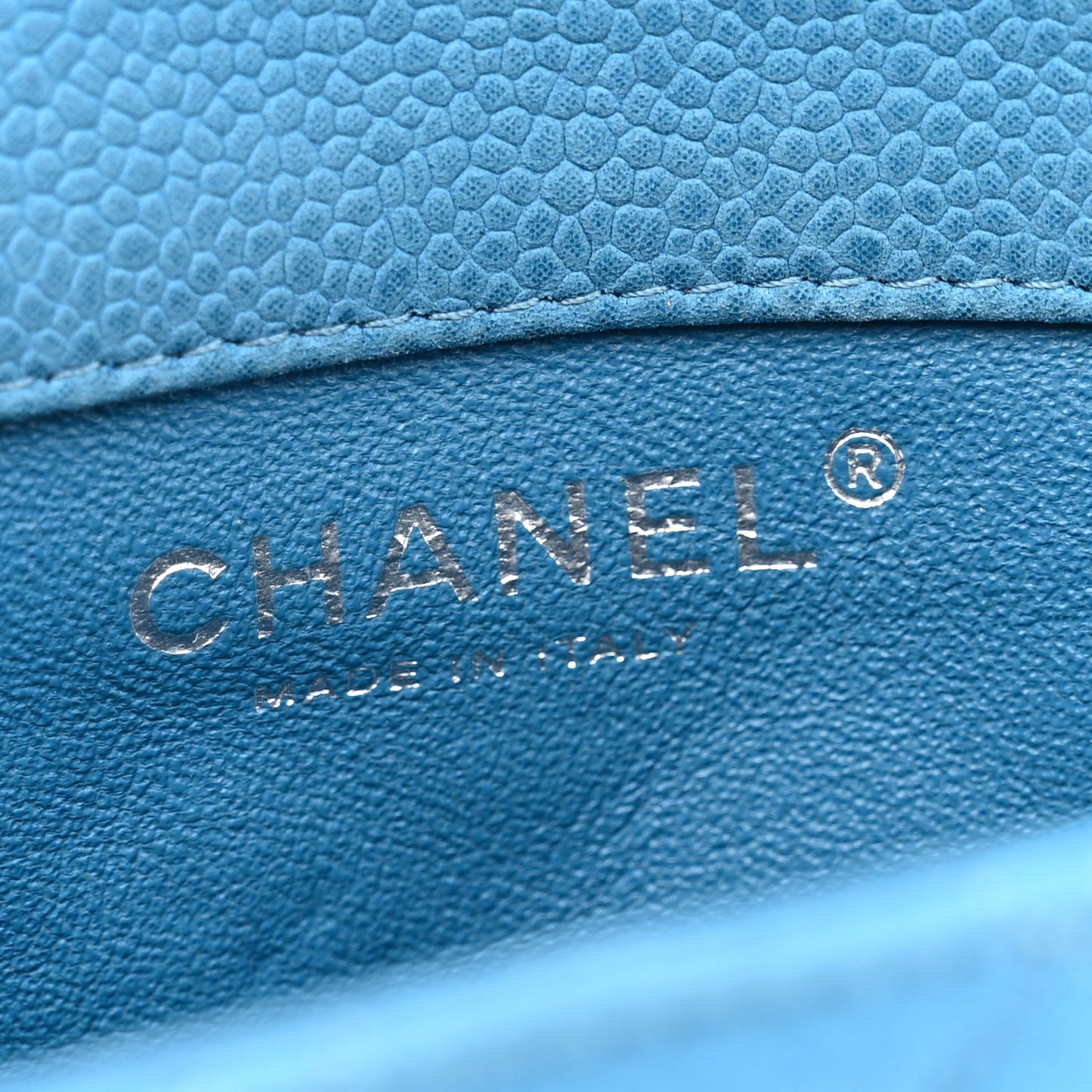Iridescent Caviar Quilted Extra Mini Flap Light Blue