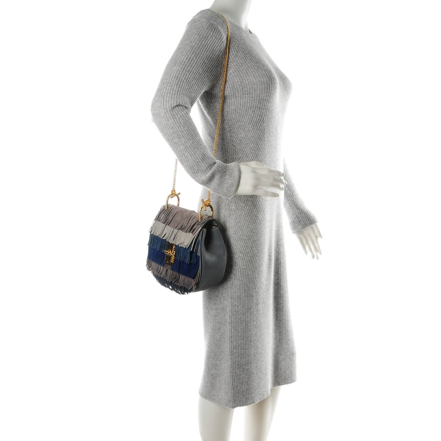 Suede Fringe Drew Shoulder Bag Velvet Grey