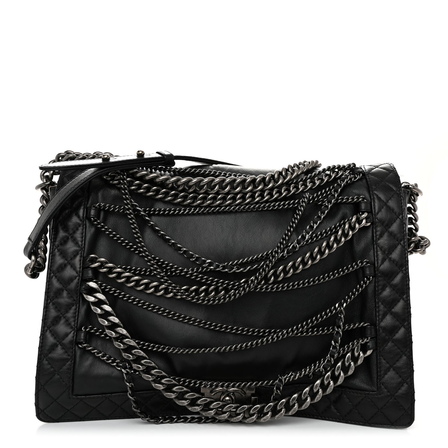 Calfskin Enchained XL Boy Flap Black