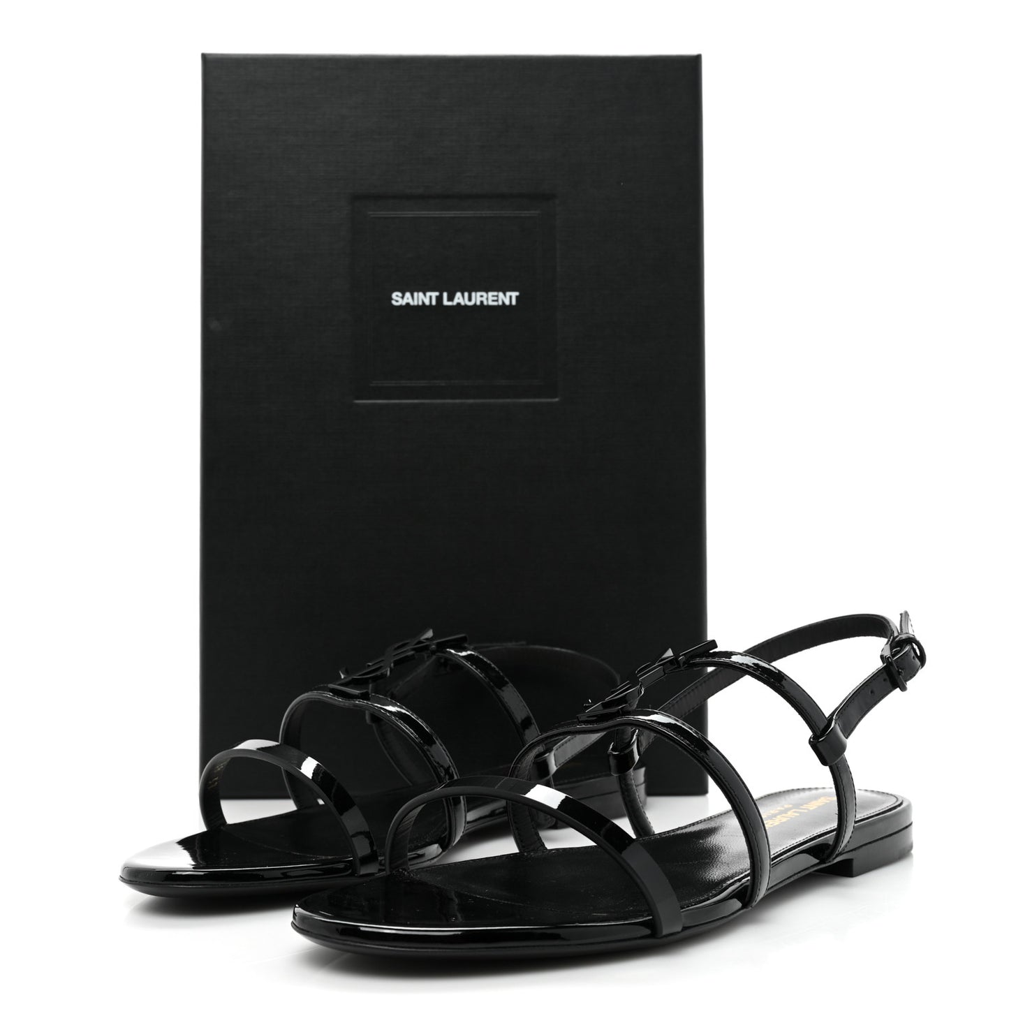 Patent Calfskin Cassandra Monogram Sandals 37 Black
