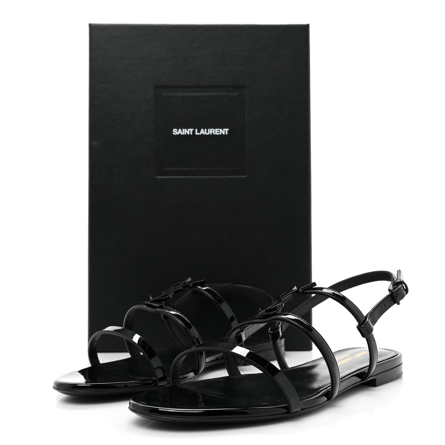 Saint Laurent Patent Calfskin Cassandra Monogram Sandals 37 Black 10 of 10