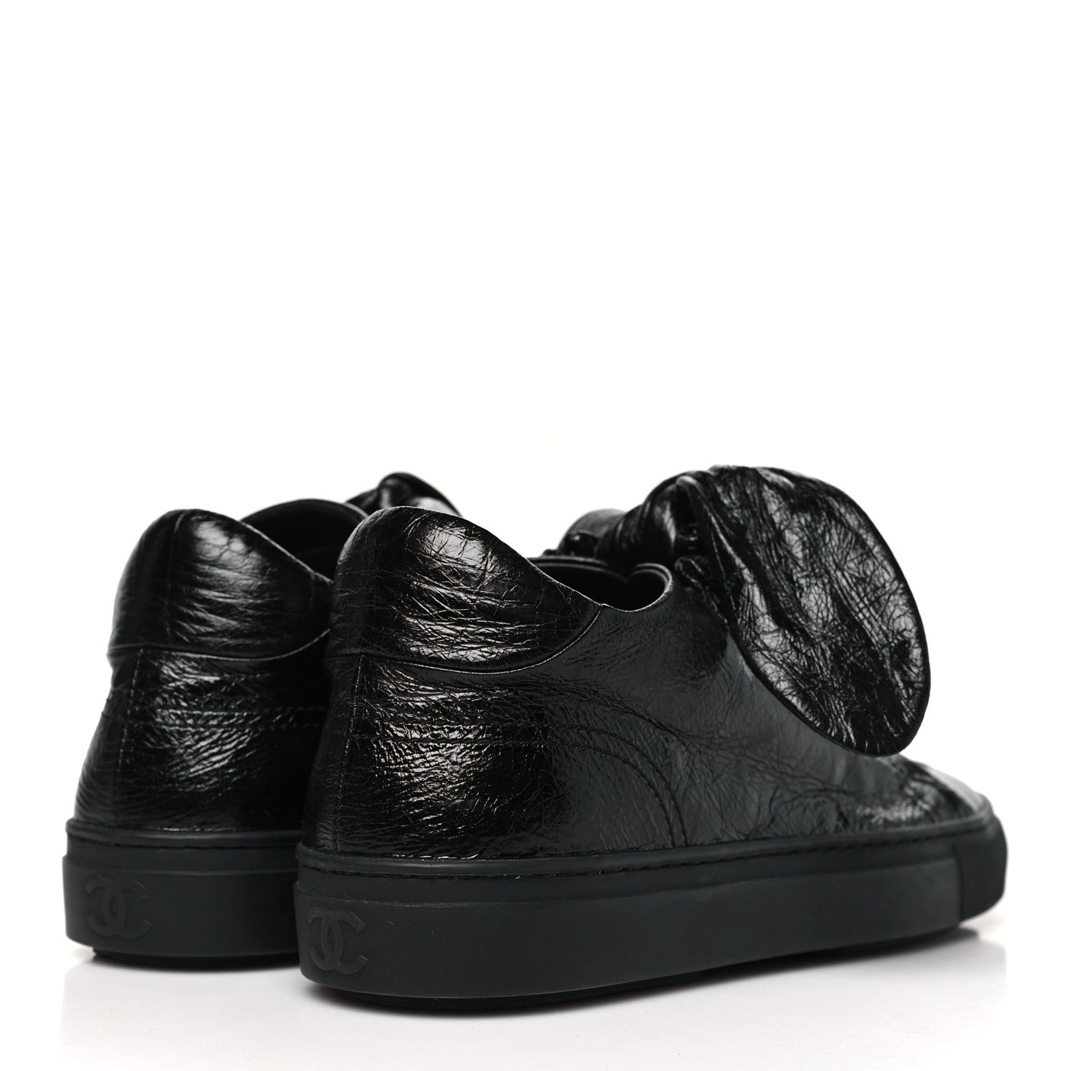 Chanel Crumpled Calfskin Womens CC Bow Sneakers 35.5 Black 5 of 10