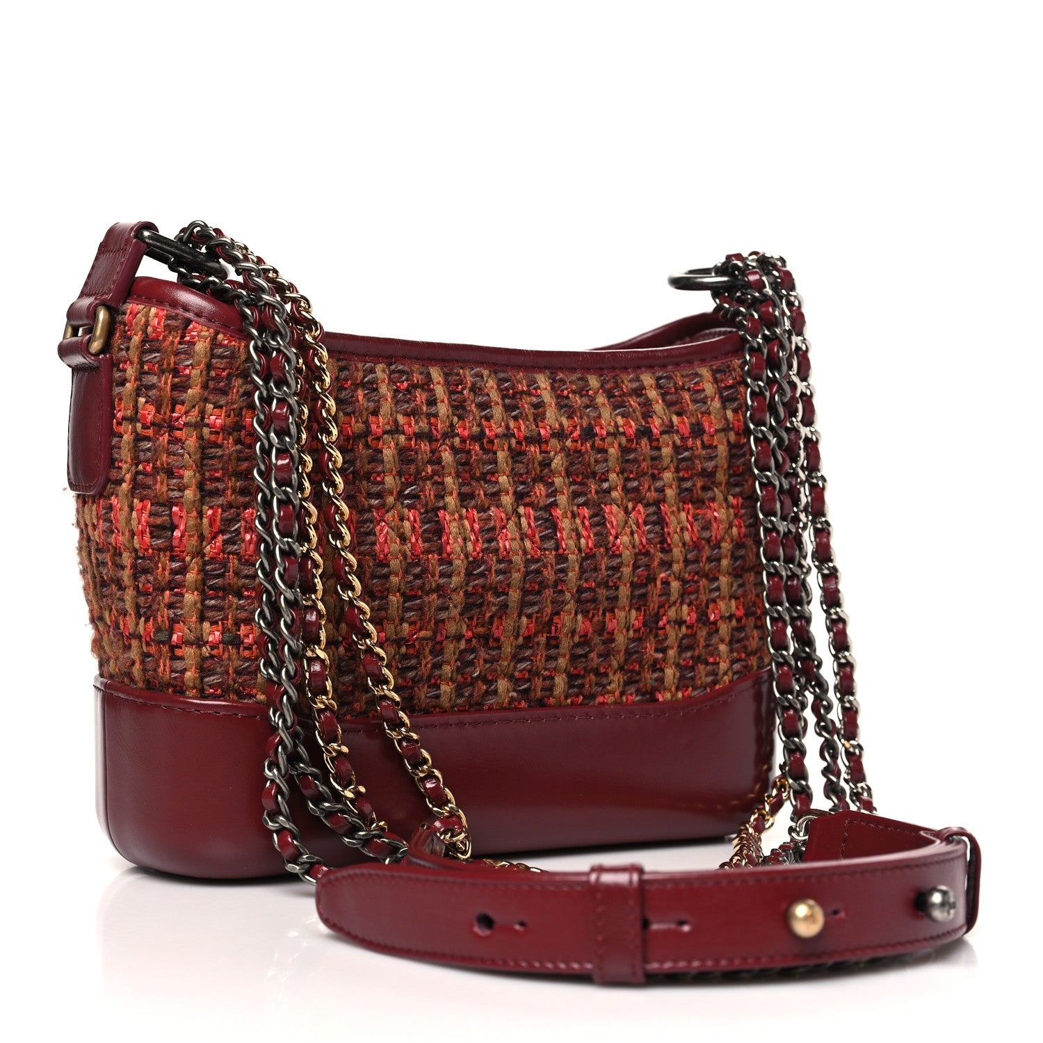 Chanel Tweed Calfskin Small Gabrielle Hobo Burgundy 3 of 10