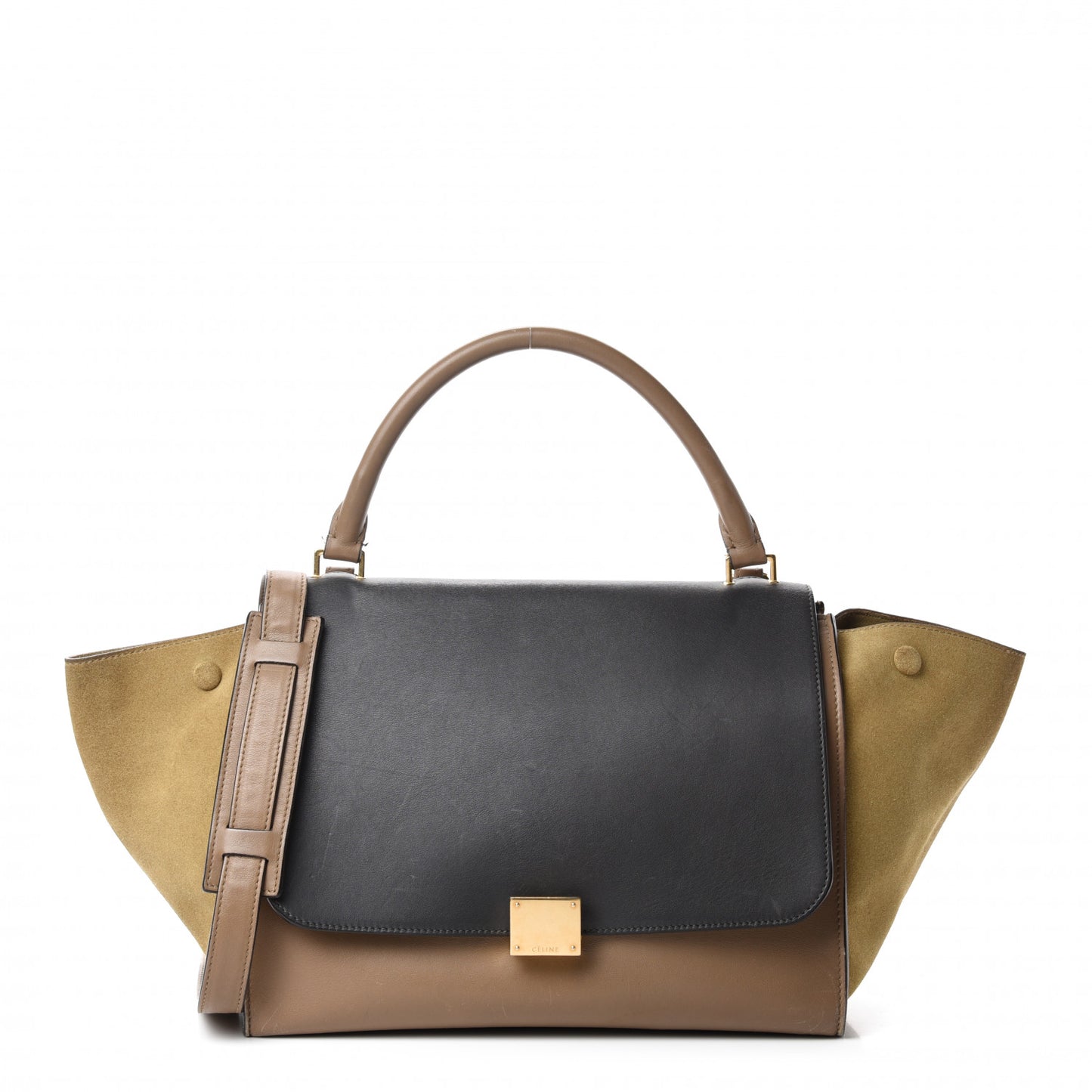 Smooth Calfskin Suede Medium Tri-Color Trapeze Olive
